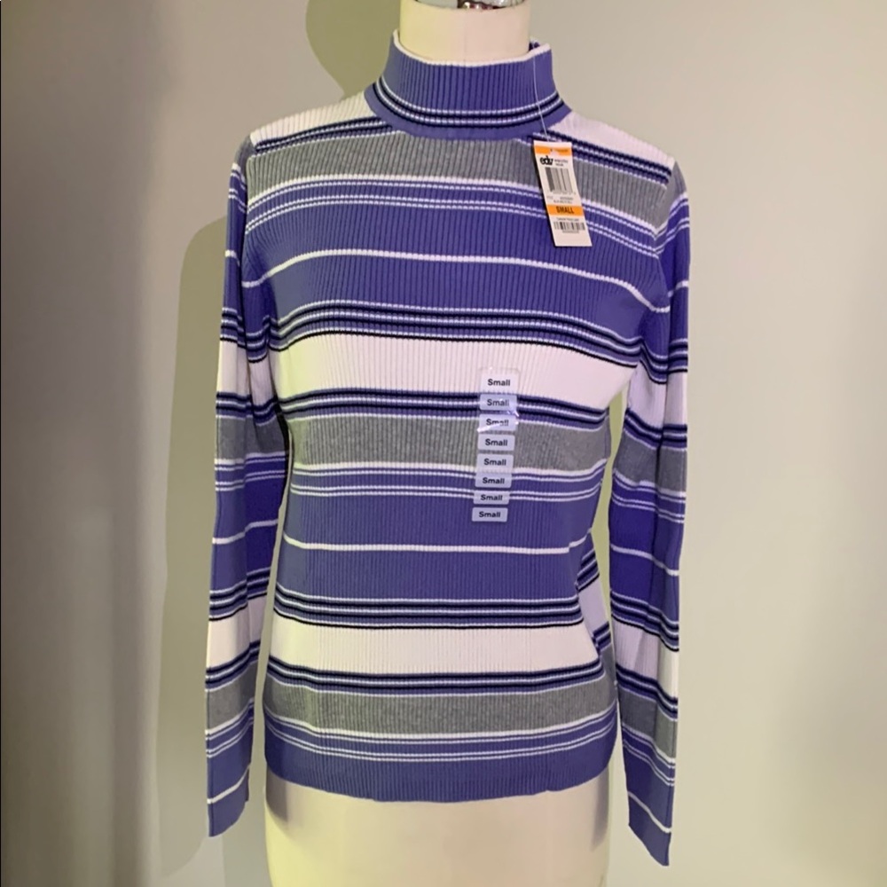 Karen Scott Striped Purple,White, Gray Turtleneck Sweater Sz Small NWT